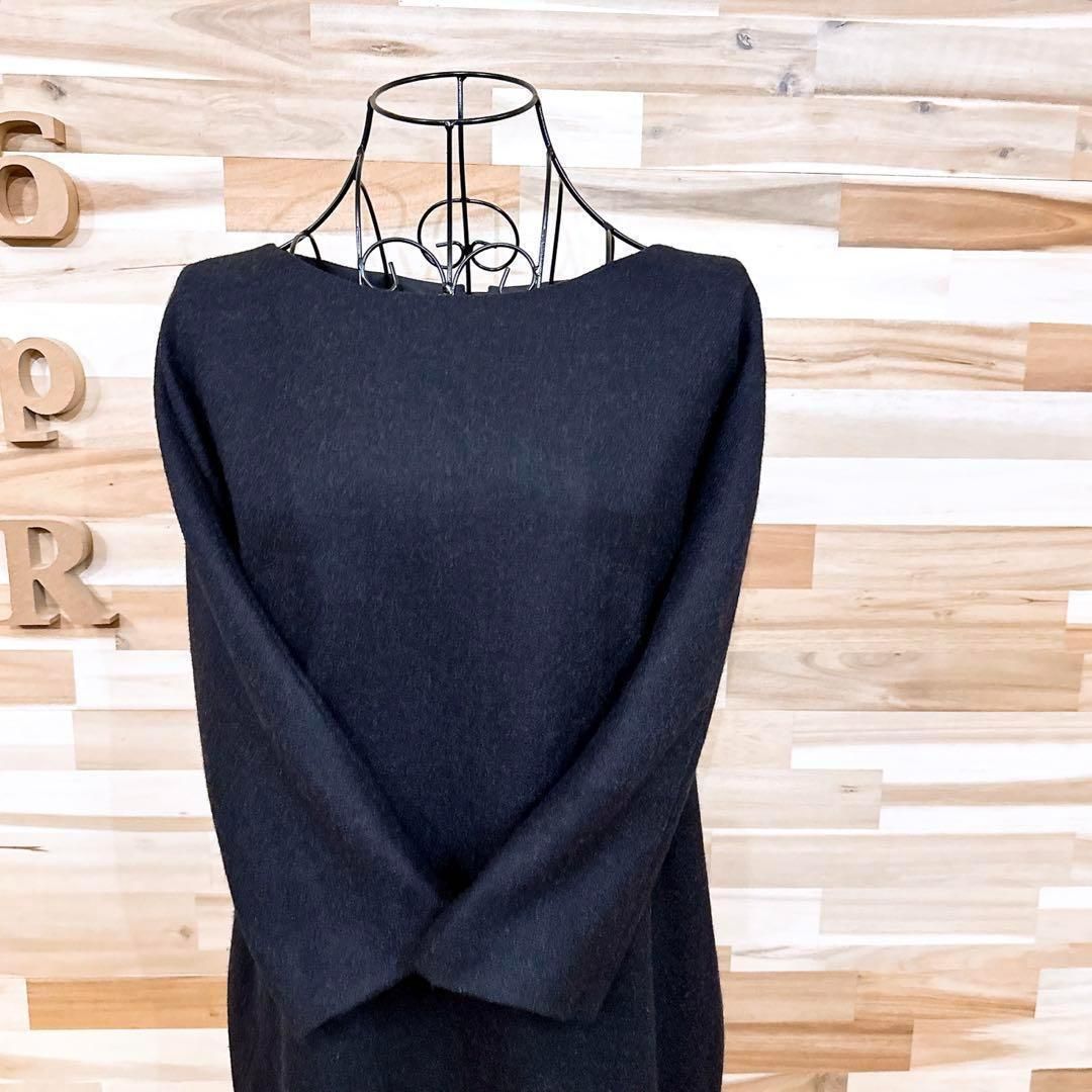 23区 ボート ネック バック ジップ ウール ワンピース ビジネス グレー