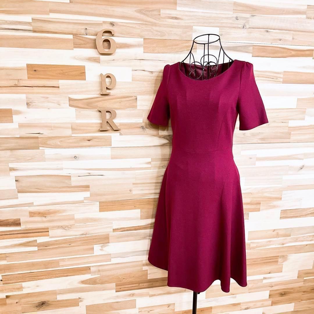 アナイ ボートネック ライン フ スカート ウール ドレス ワンピースS赤