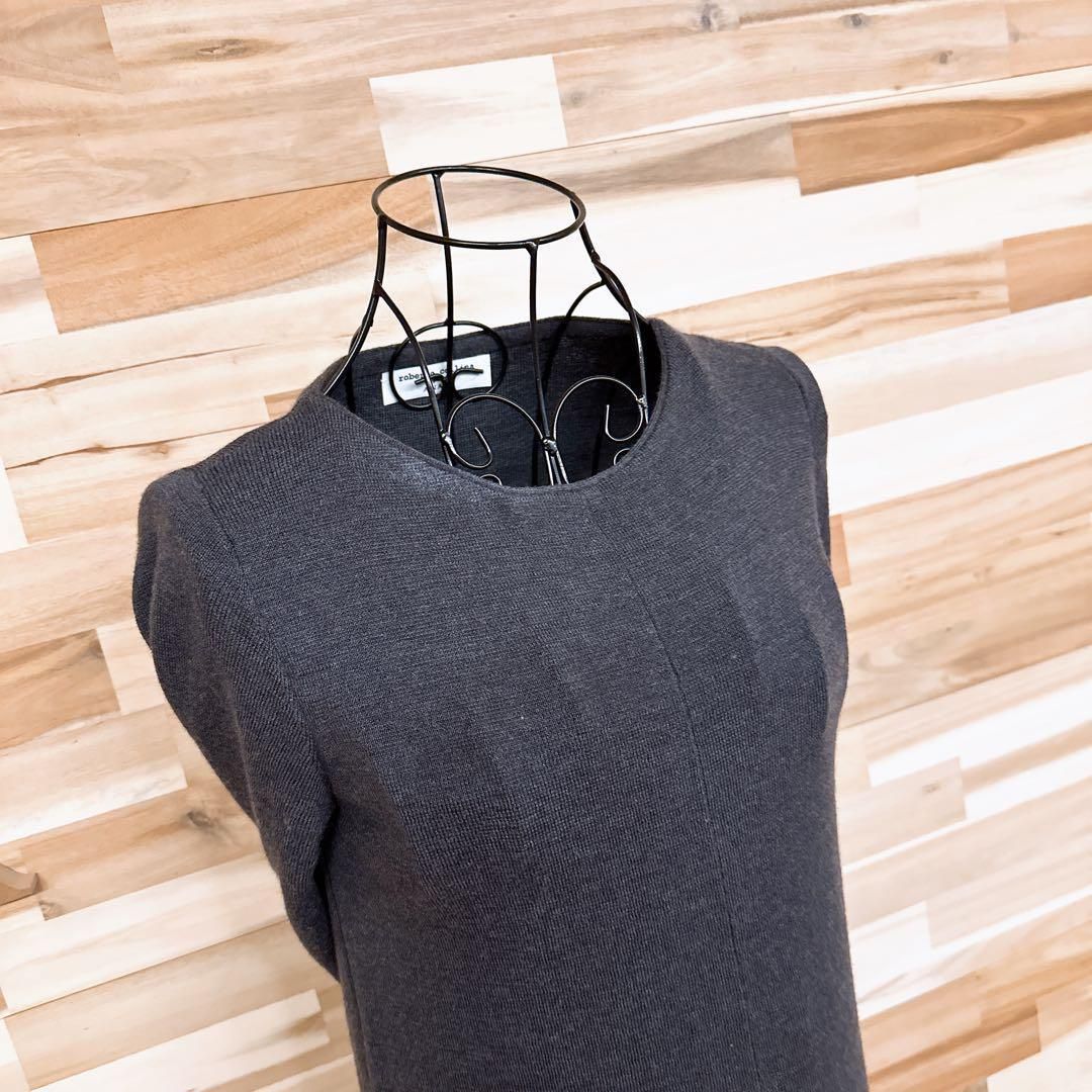 アナイ イタリア製 ウール クルーネック ワンピース 無地 グレー×緑