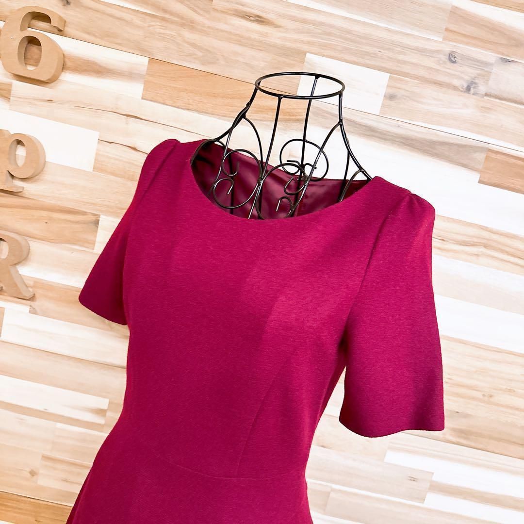 アナイ ボートネック ライン フ スカート ウール ドレス ワンピースS赤