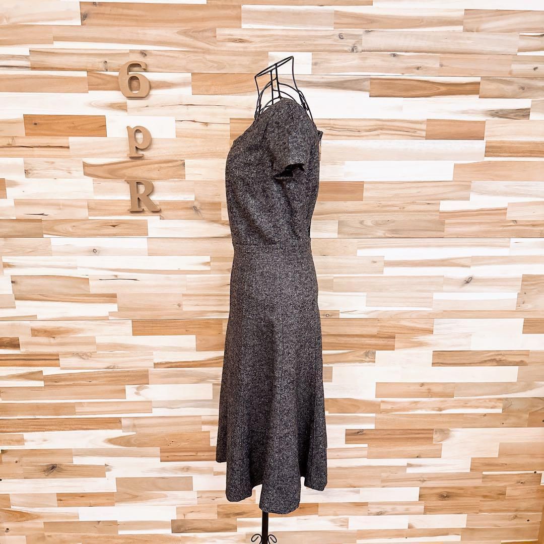  ザラ ウール シルク ミックス ファブリック ワンピース 半袖 S グレー×黒 半袖 ひざ丈ワンピース