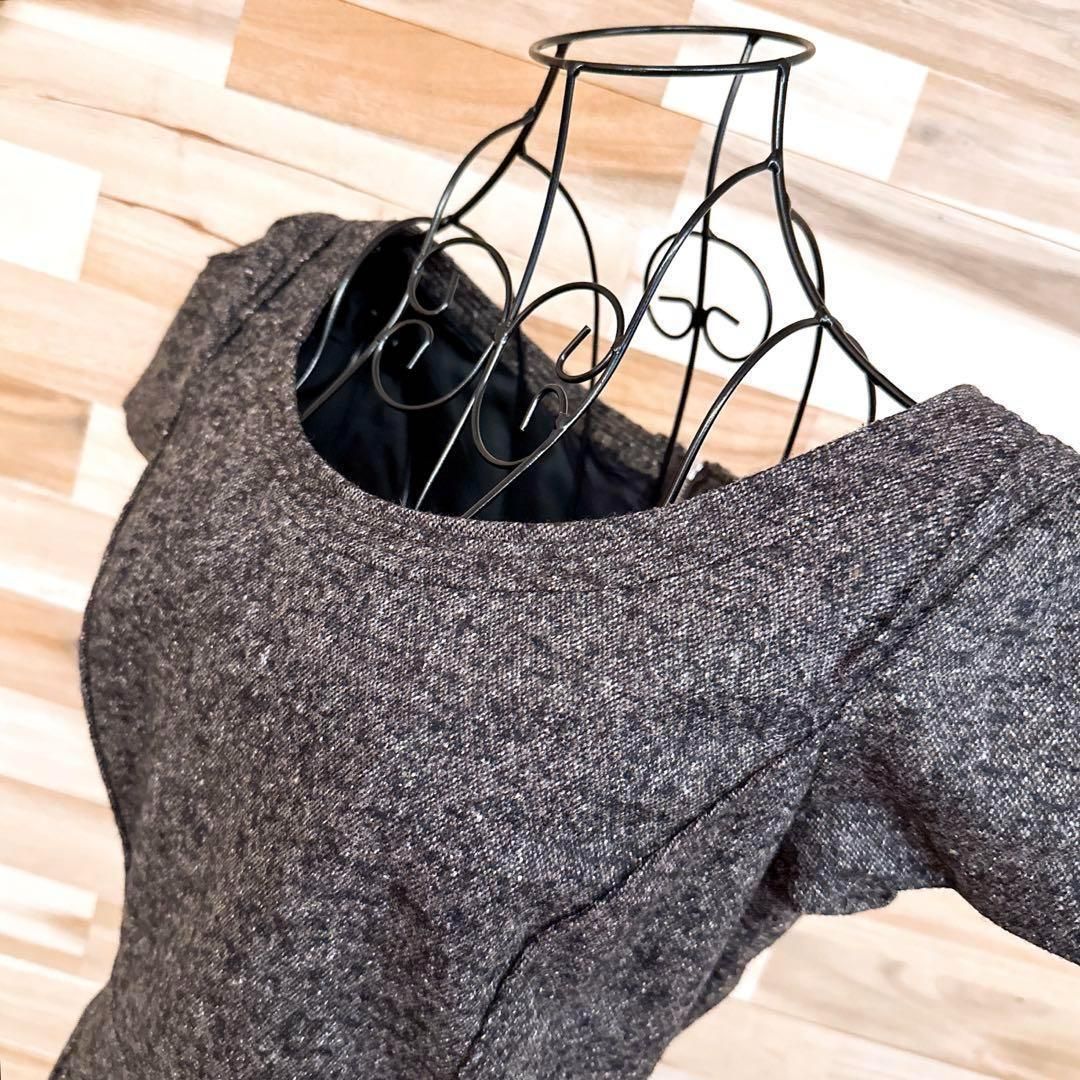 ザラ ウール シルク ミックス ファブリック ワンピース 半袖 S グレー×黒