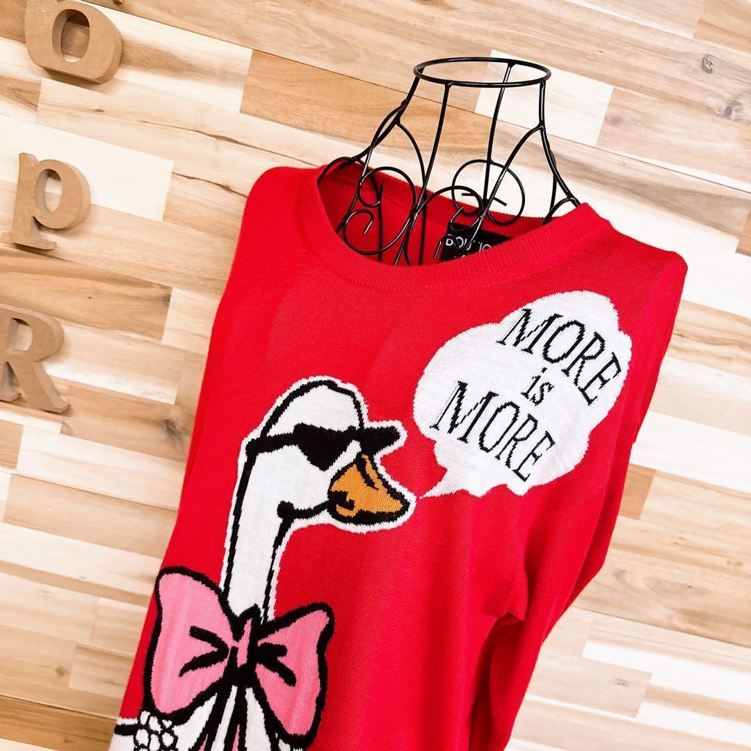 モスキーノ ウール ブレンド ロング ニット ワンピース アヒル XS 赤×黒