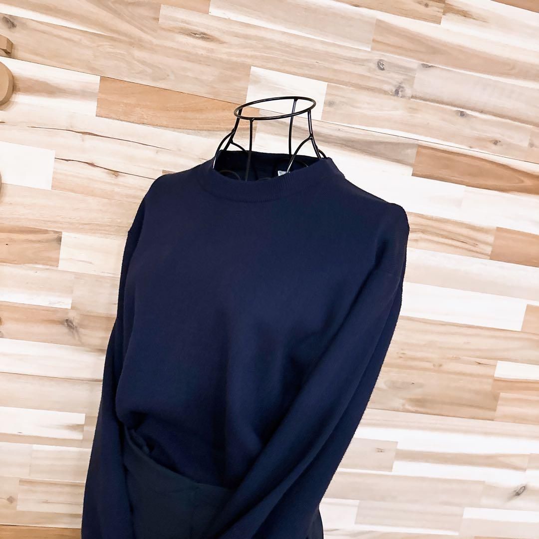 アダムエロペ レーヨン ニット ドッキング ロング ワンピース 巻きスカート紺