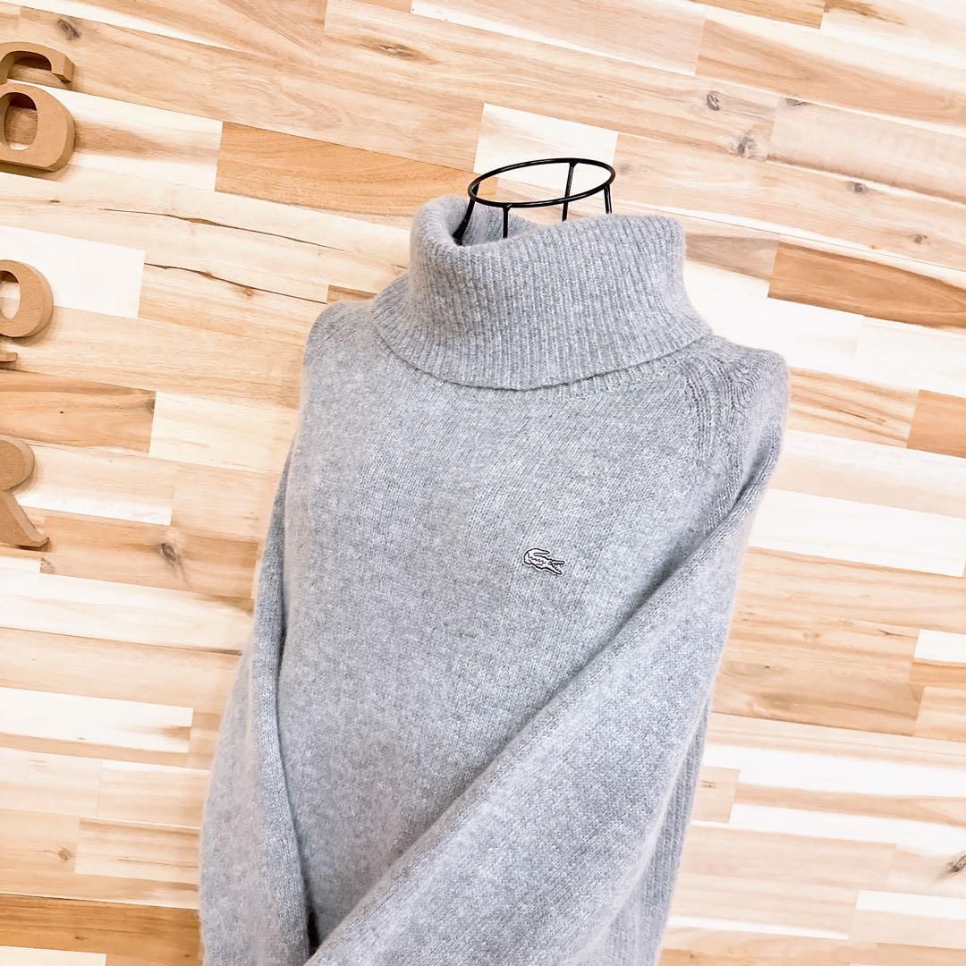 ラコステ ボリューム ウール ロング ニット ワンピース 編み込み グレー