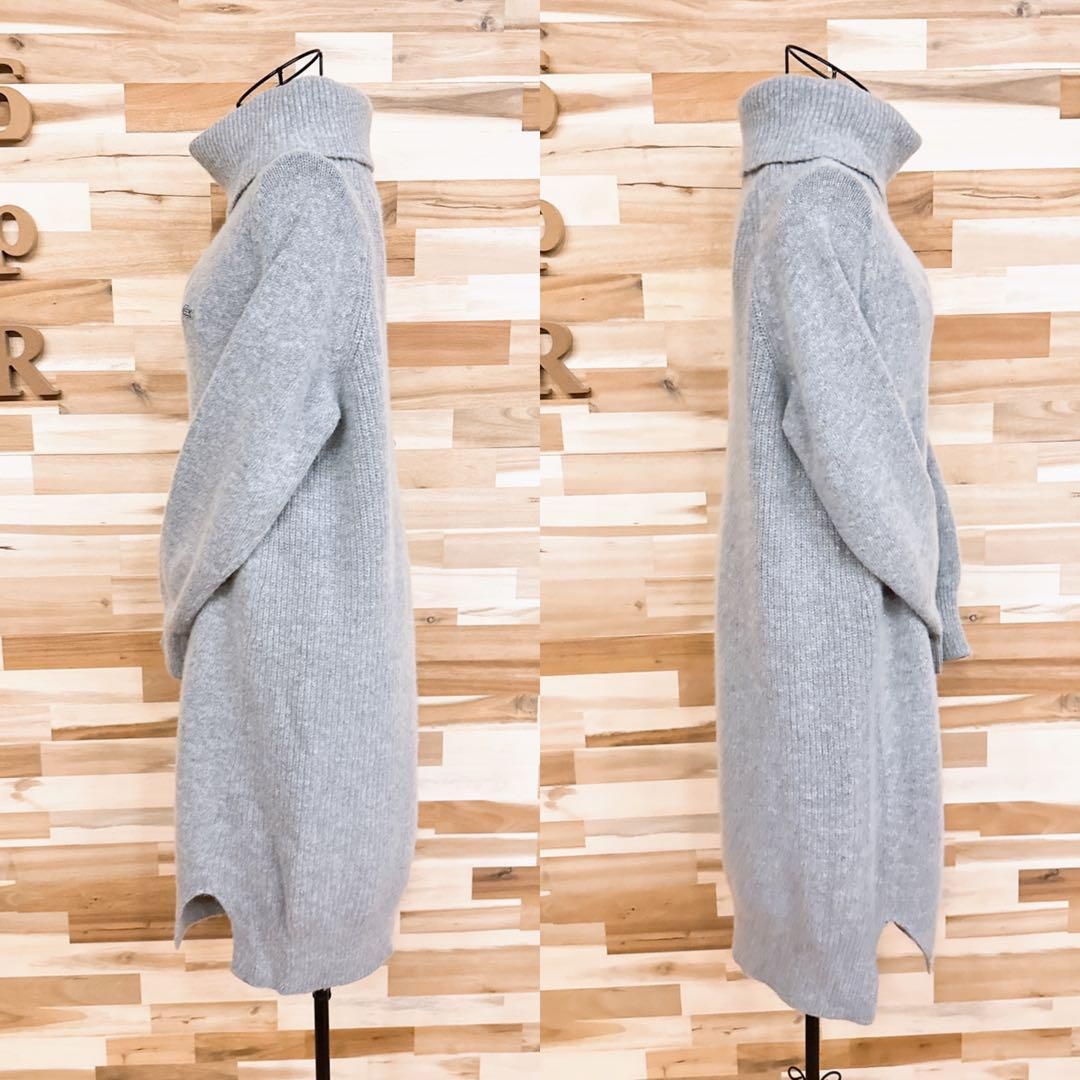  ラコステ ボリューム ウール ロング ニット ワンピース 編み込み グレー 長袖 七分袖 ニットワンピース