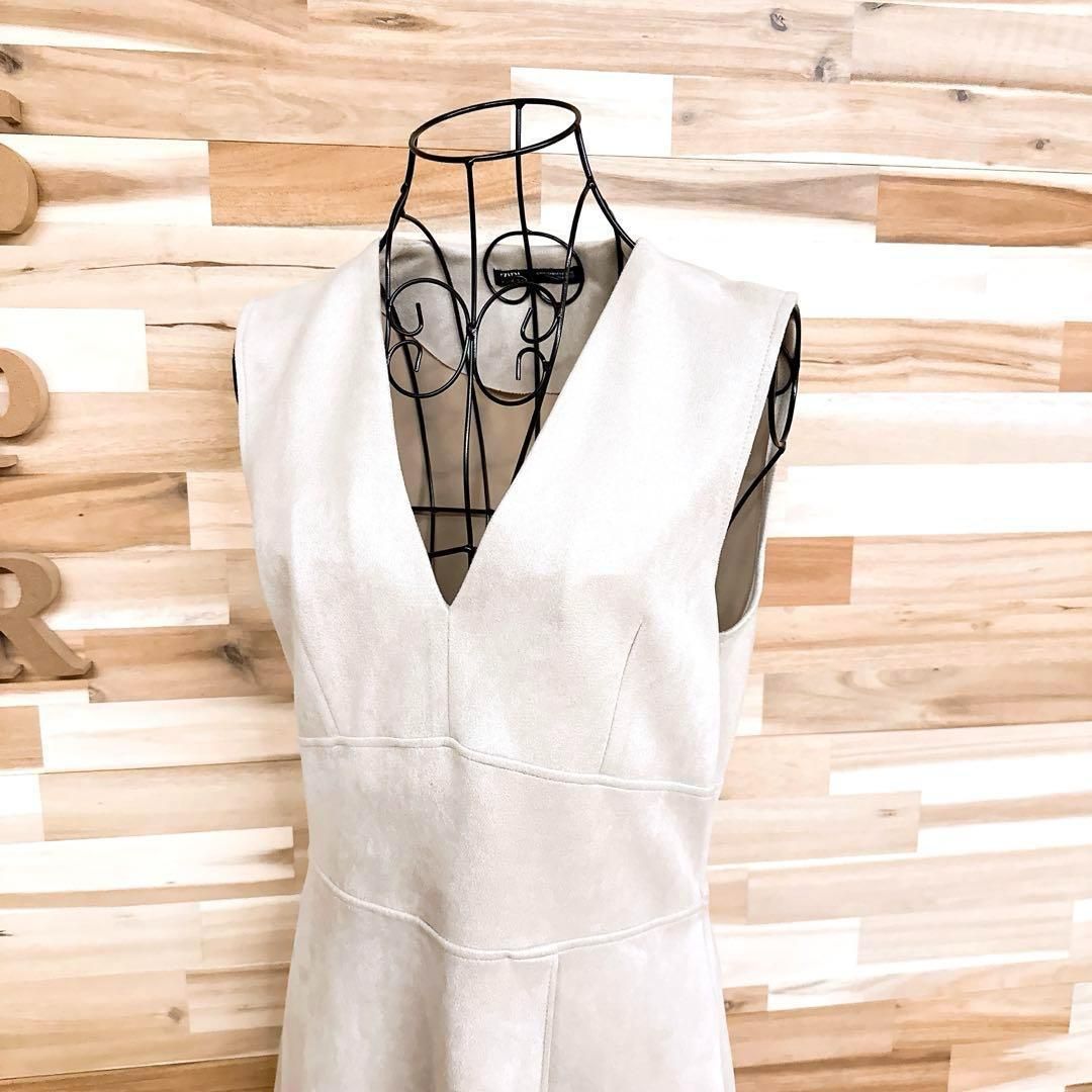 ザラ フェイク スエード ノースリーブ ロング ドレス ワンピース Mベージュ