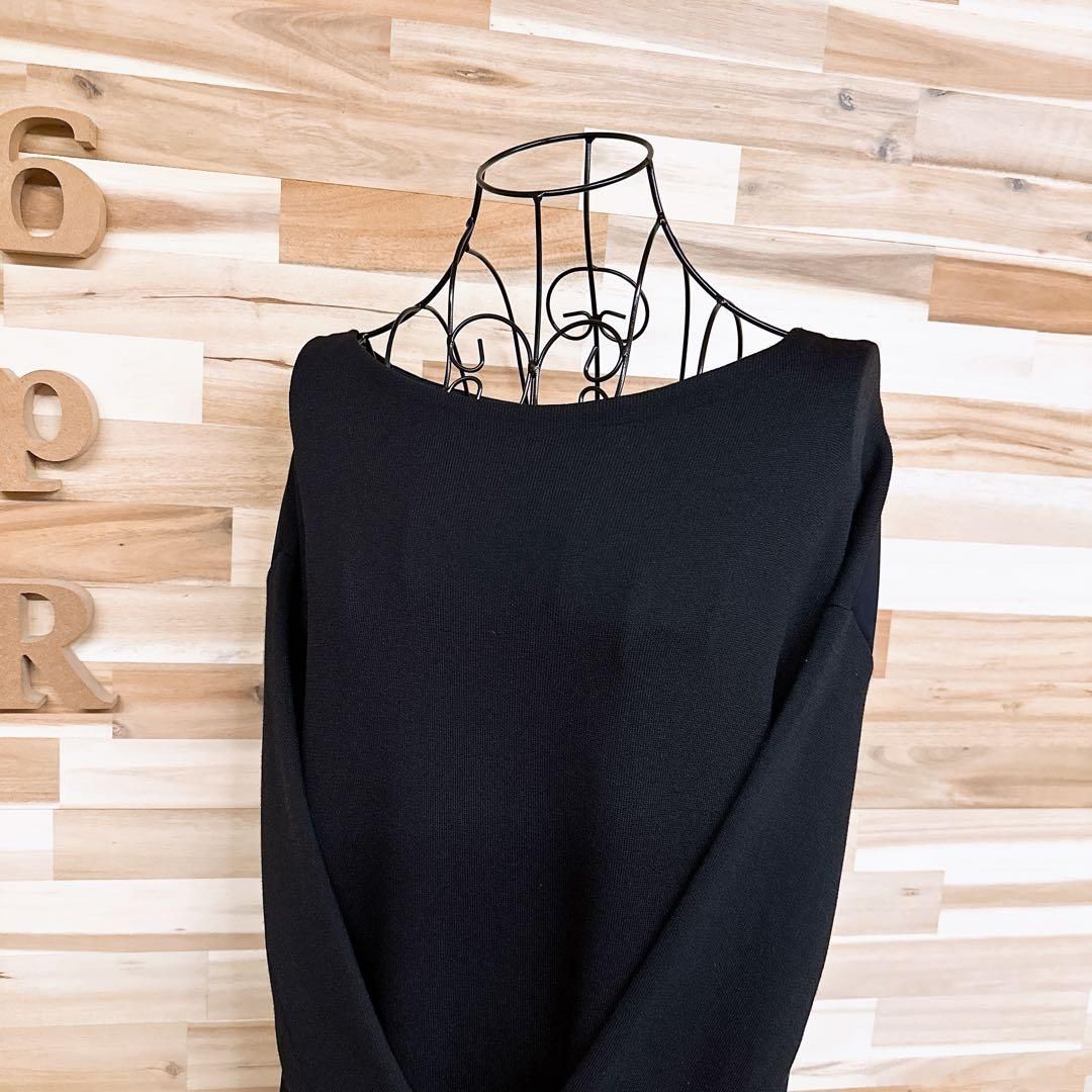 ブレンへイム ボートネック 異素材 切り替え ニット ワンピース 長袖 黒×紺