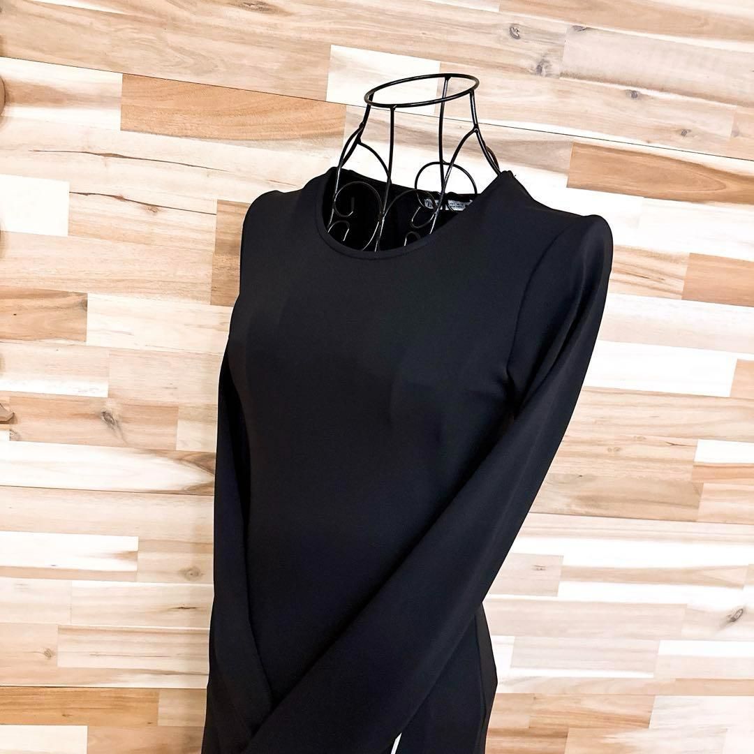 ザラ アシンメトリー フリル スリット ロング ドレス ワンピースS黒×白