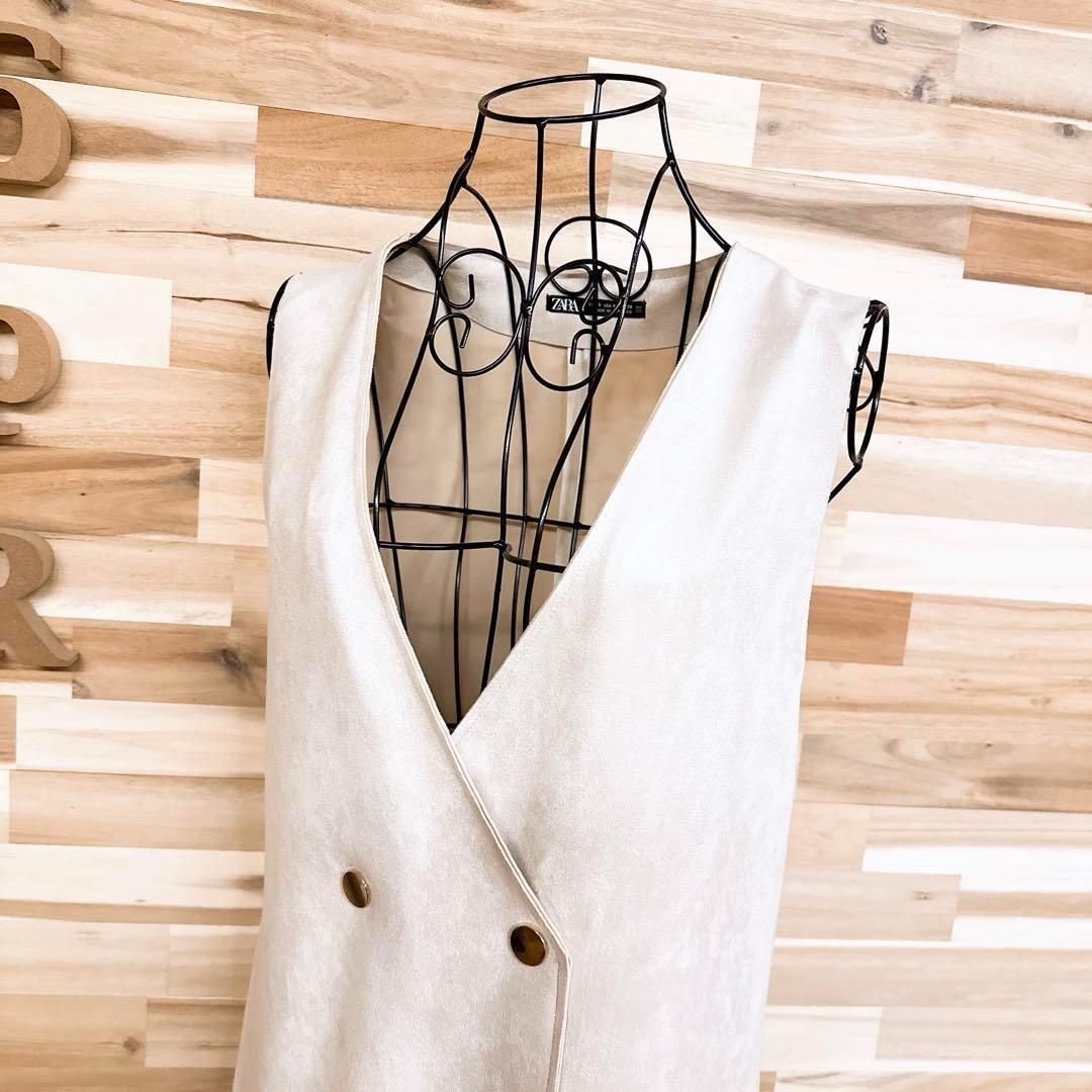 ザラ フェイク スエード ノースリーブ ロング ワンピース S アイボリー