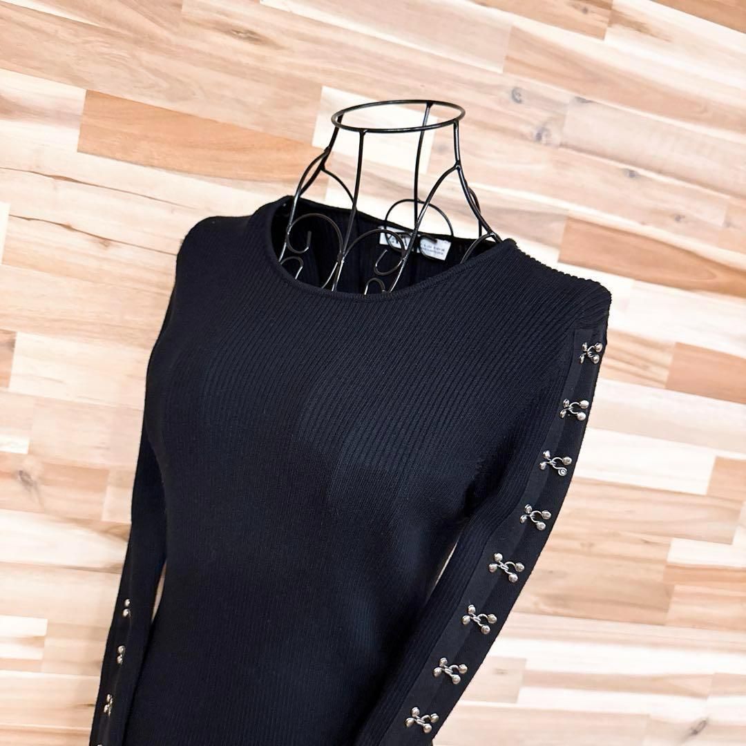 ザラ リブニット タイト ワンピース オープンスリーブ 腕ハトメ S 黒