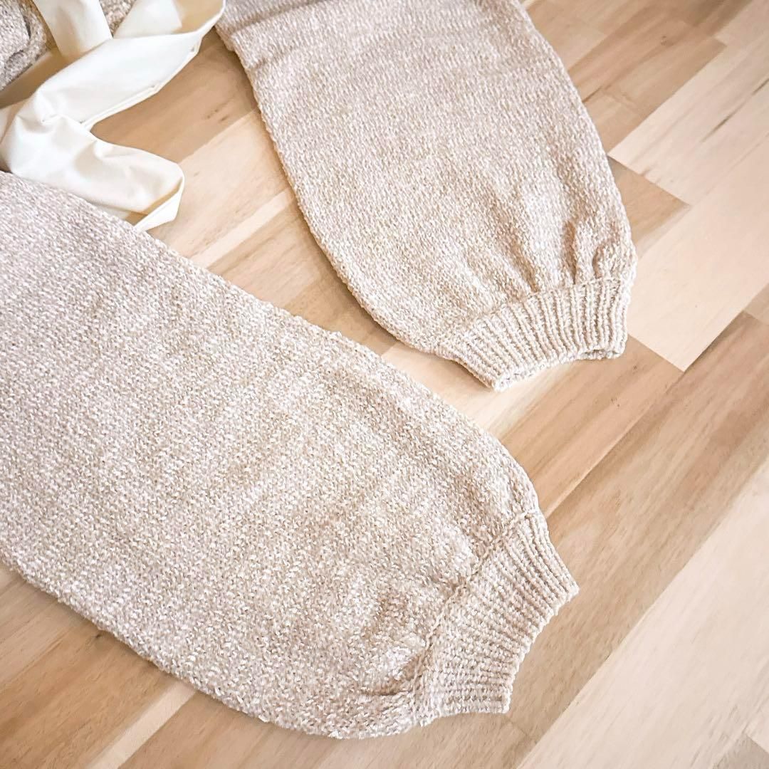  メリージェニー 大リボン ハイネック ニット ワンピース ベージュ 長袖 七分袖 ひざ丈ワンピース