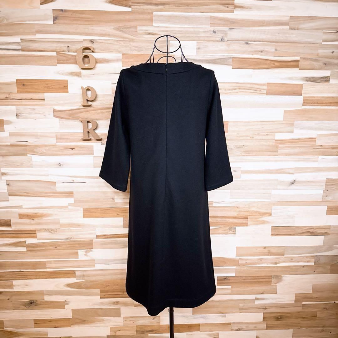  ダーマ DAMAVネック ウール ワンピース 黒ブラック 長袖 七分袖 ひざ丈ワンピース