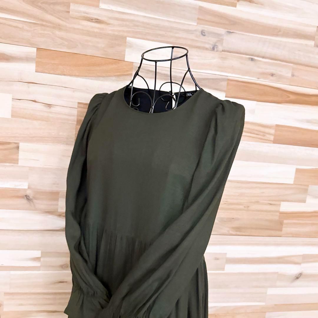 ザラ フリル袖 ティアード ロング ワンピース フィッシュテール XS カーキ