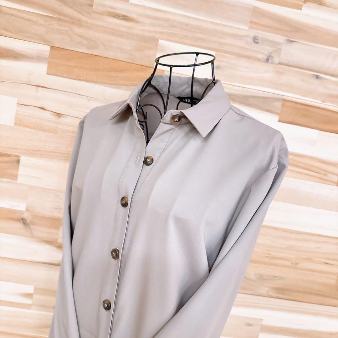 ザラ アシンメトリー プリーツ切り替えロング シャツ ワンピース XSベージュ