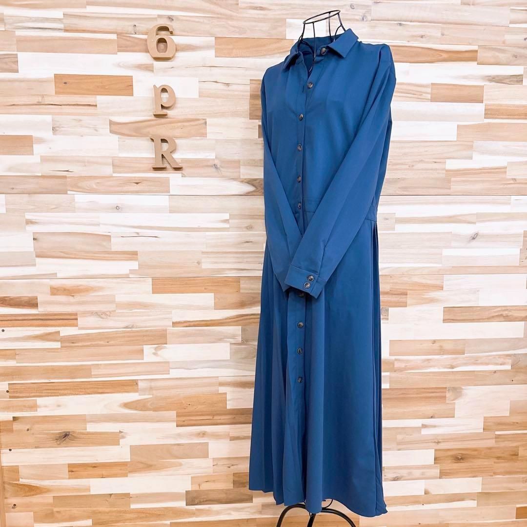 ザラ アシンメトリー プリーツ ドッキング ロング シャツ ワンピース M 青