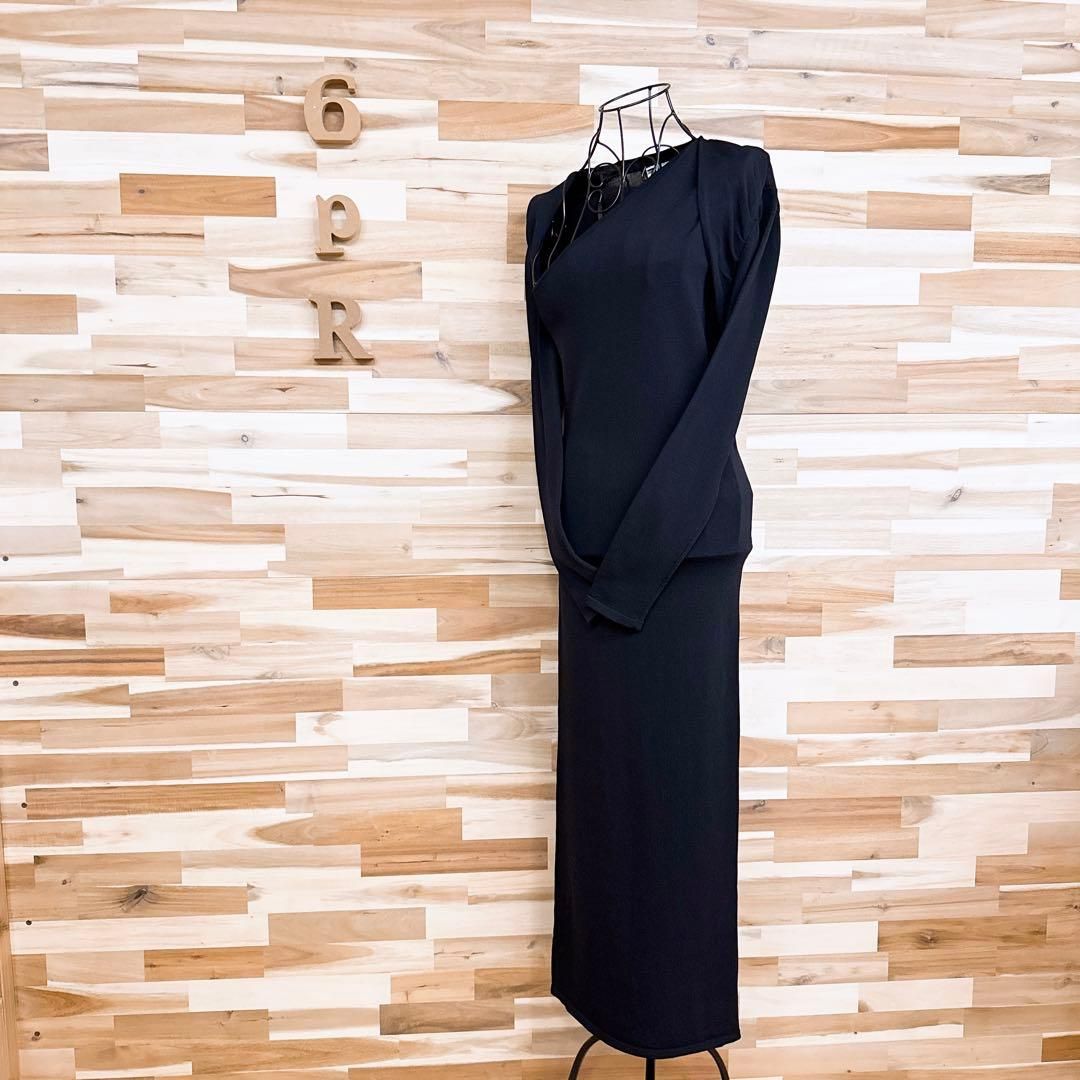 ザラ ボレロ ドッキング調 ロング ワンピース アシンメトリー L 黒ブラック