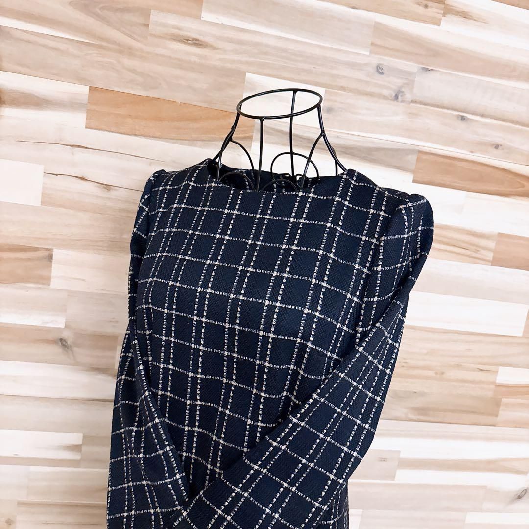 マッキントッシュフィロソフィー クラシカル チェック ワンピース紺×アイボリー