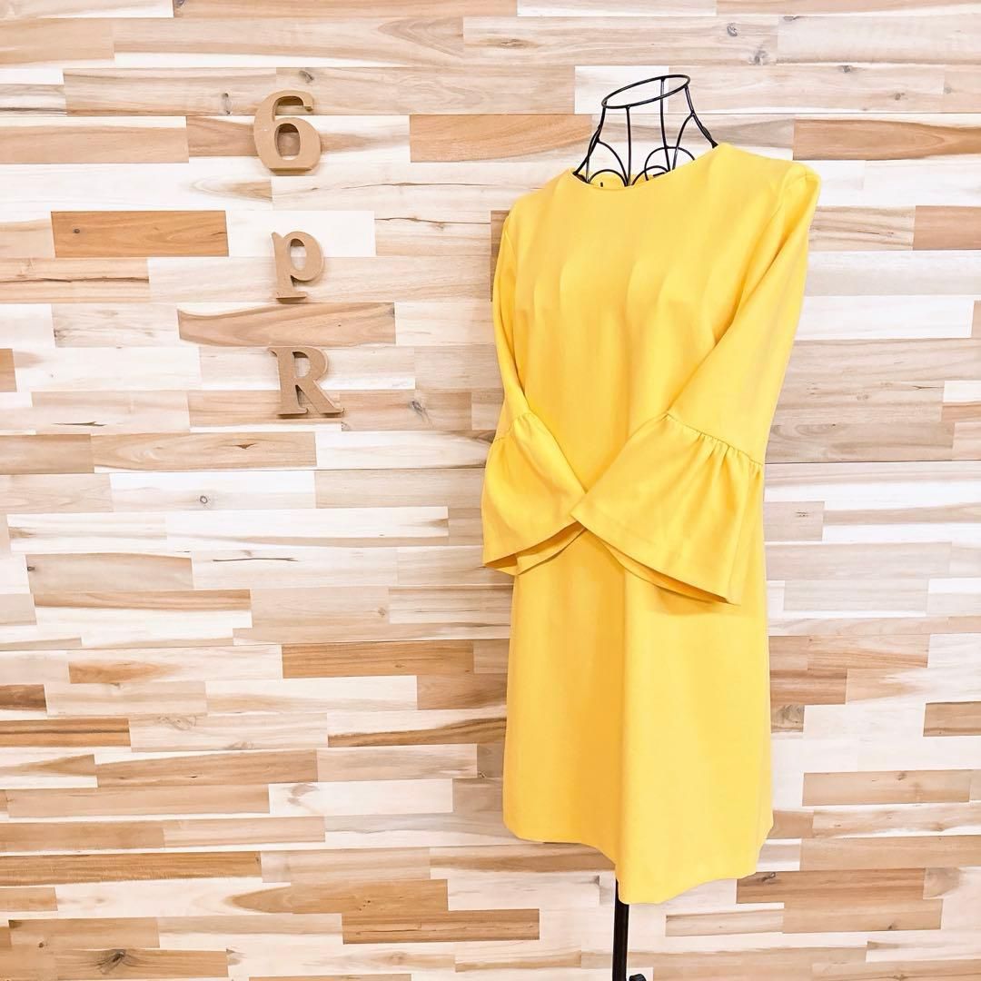 ザラ ビタミン ボリューム ベルスリーブ ワンピース S 黄イエロー