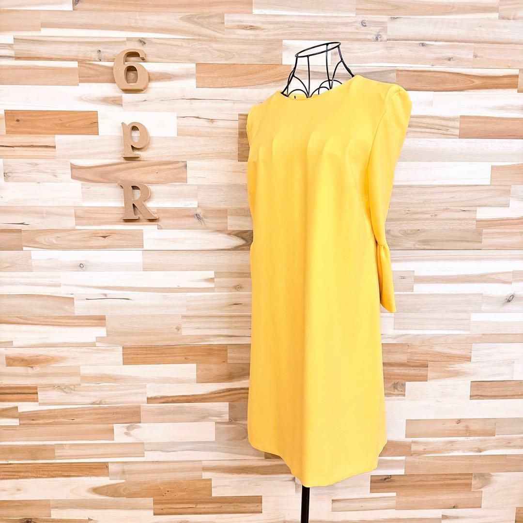  ザラ ビタミン ボリューム ベルスリーブ ワンピース S 黄イエロー 長袖 七分袖 ひざ丈ワンピース