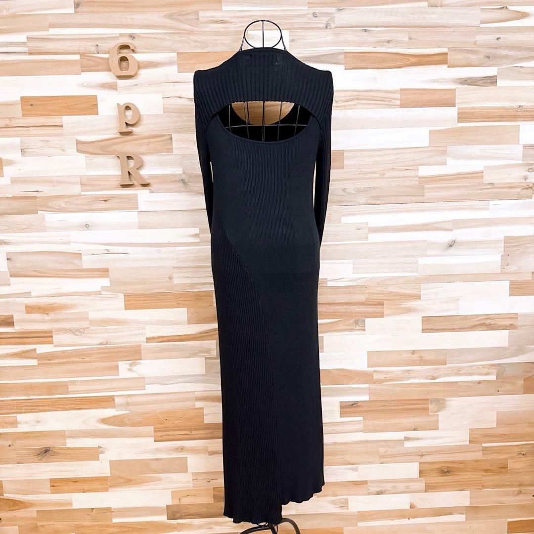  ユナイテッドトウキョウ ロング ニット ワンピース バック オープン アシメ黒 長袖 七分袖 ニットワンピース