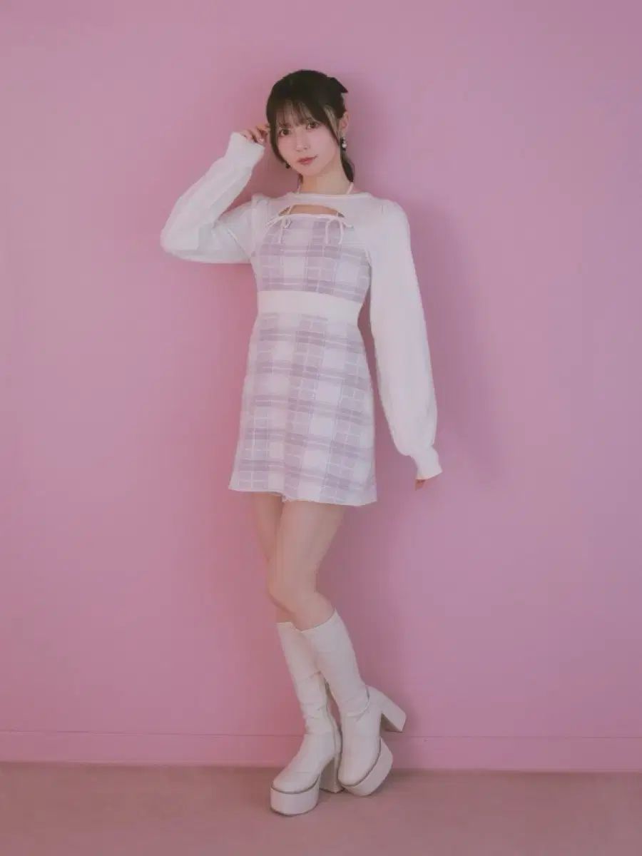 スナ系 evelyn エブリン チェック ボレロ ONE PIECE ピンク