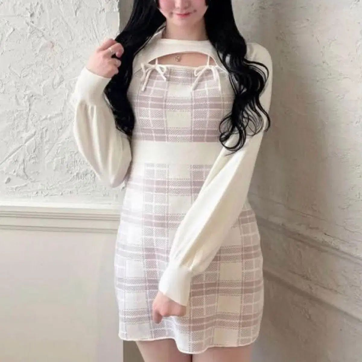 スナ系 evelyn エブリン チェック ボレロ ONE PIECE ピンク