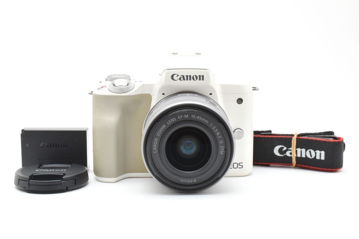 現状動作品 Canon EOS Kiss M ホワイト EF-M 15-45mm F3.5-6.3 IS STM YM4517 332