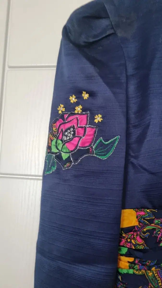  花柄 ロング丈ワンピース ネイビー ヴィンテージ ONE 長袖 七分袖 その他