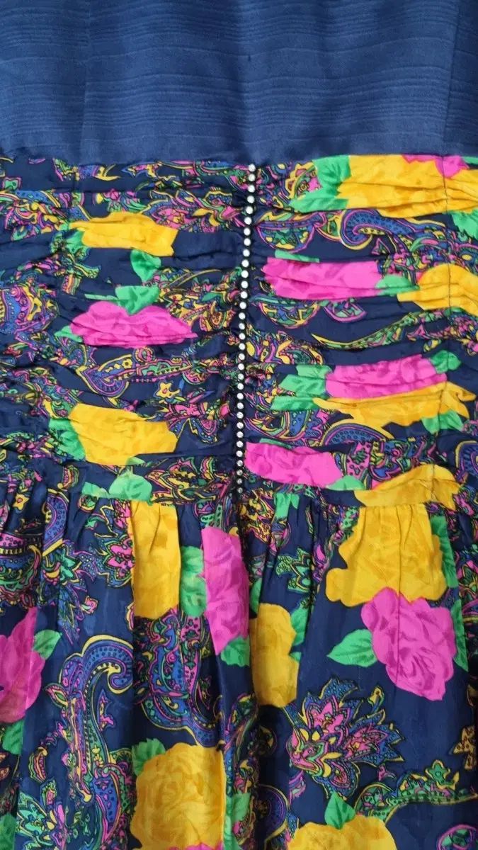 花柄 ロング丈ワンピース ネイビー ヴィンテージ ONE