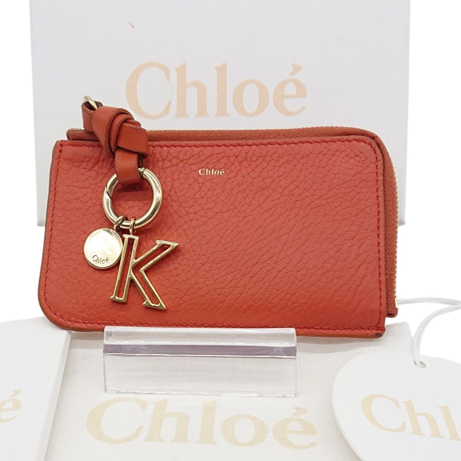 Chloe クロエ アルファベット スモールパース フラグメントケース オレンジ カーフスキン き