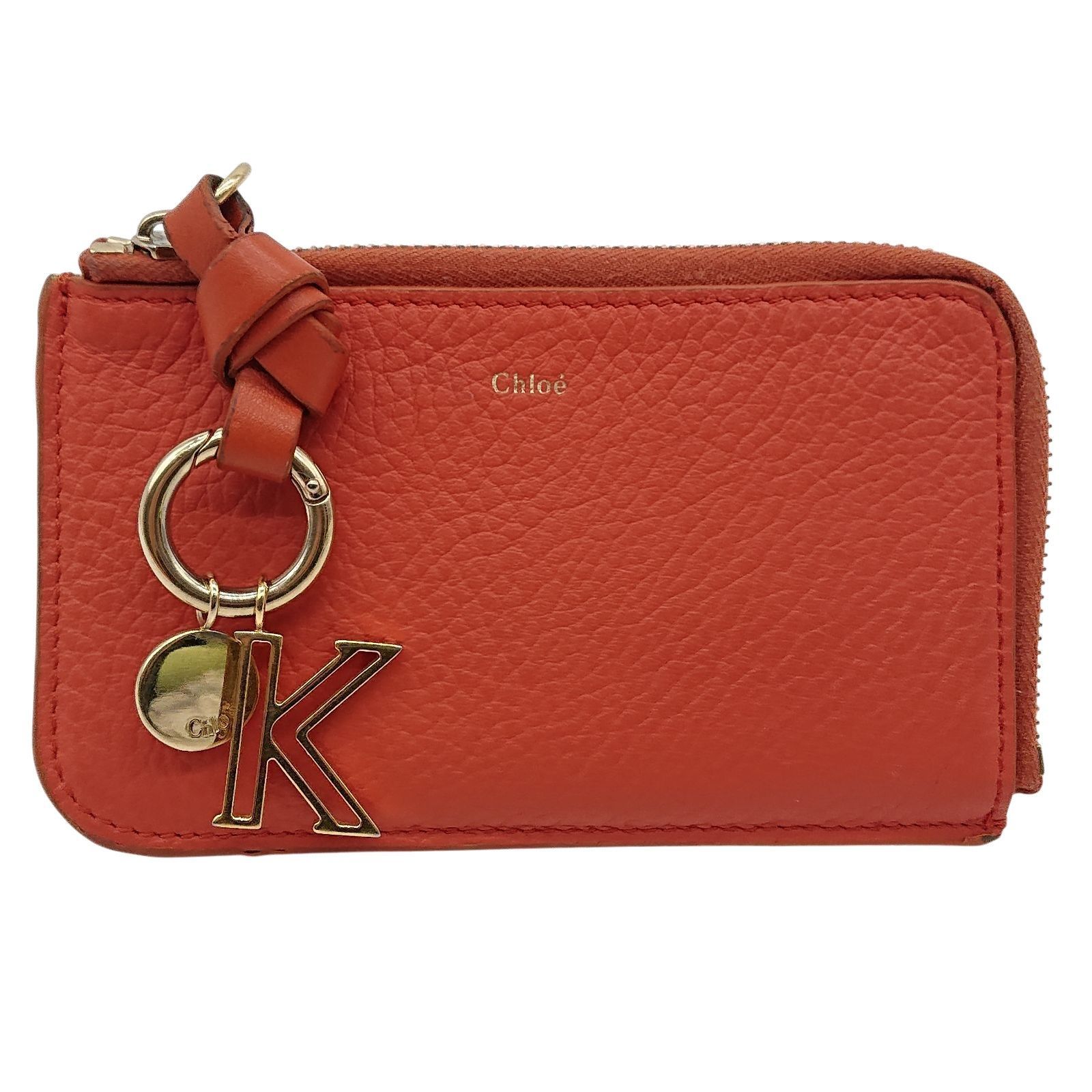 Chloe クロエ アルファベット スモールパース フラグメントケース オレンジ カーフスキン き