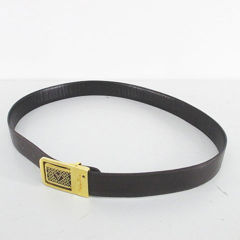 ヴァレンティノ ヴァレンチノ ベルト レザー 85 茶系 ブラウン イタリア製 トップ式 バックル 小物 無地