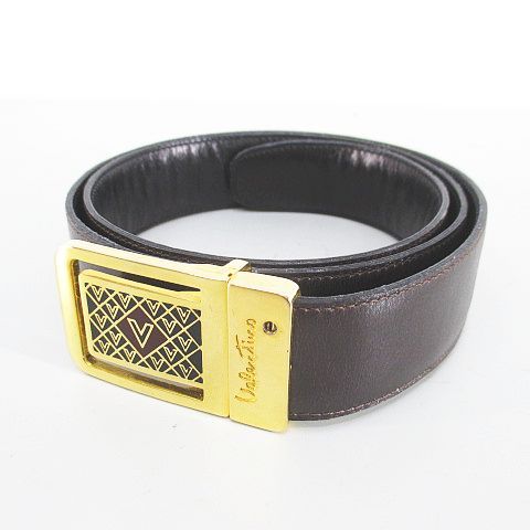 ヴァレンティノ ヴァレンチノ VALENTINO ベルト レザー 85 茶系 ブラウン イタリア製 トップ式 バックル 小物 無地