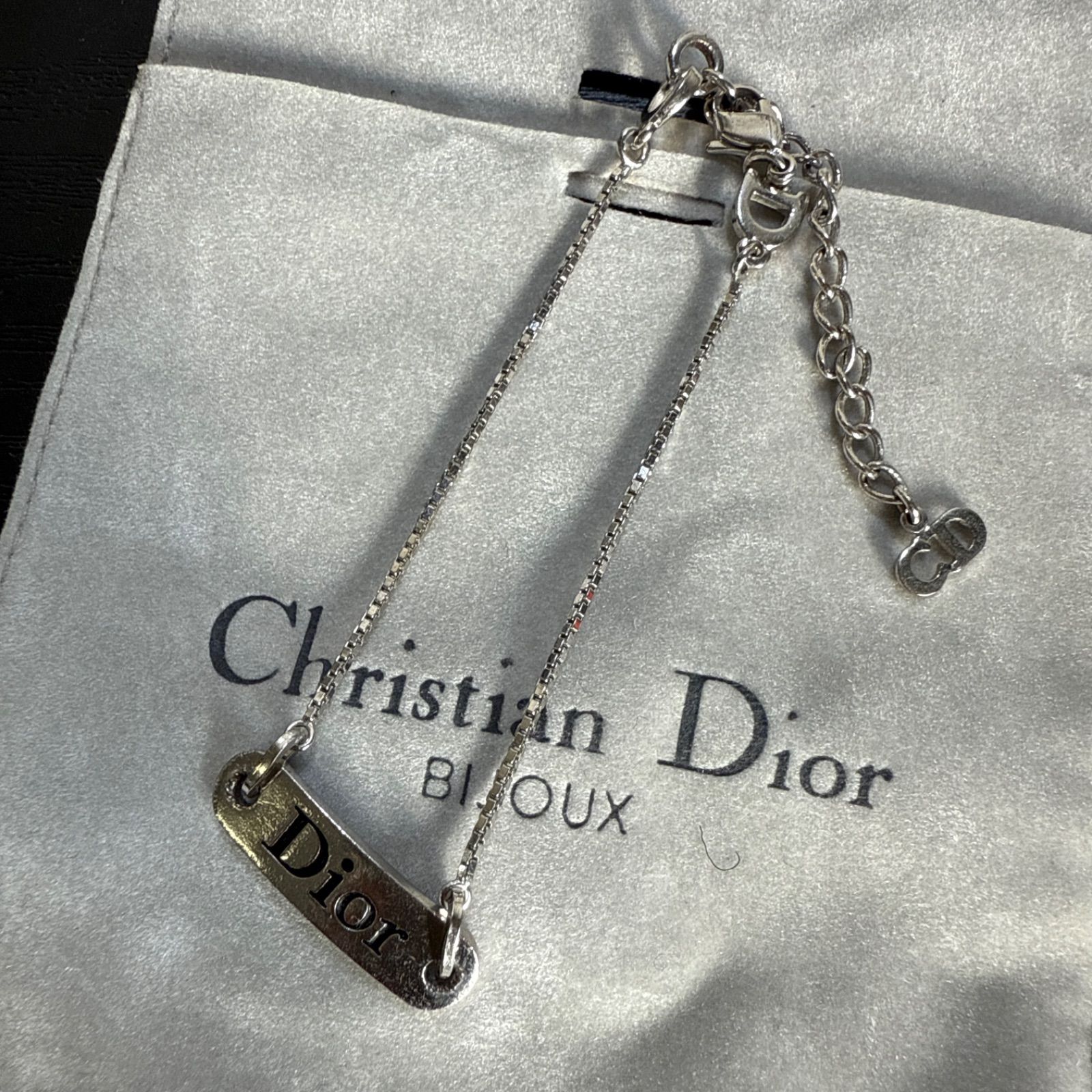 Christian Dior クリスチャンディオール Diorロゴプレートブレスレット アンクレット シルバー ビンテージ
