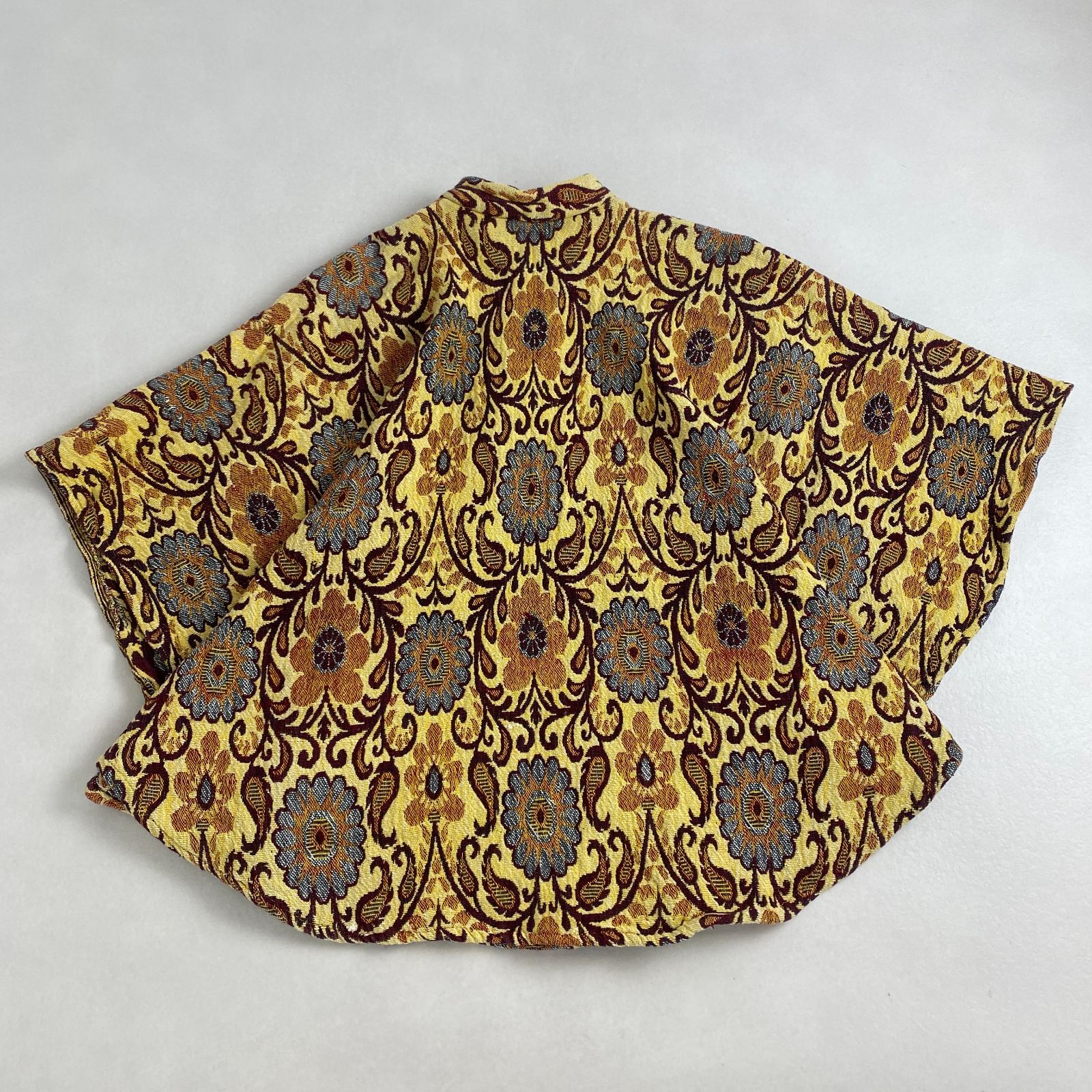 ヴィンテージ ポンチョ ジャガード織り ゴブラン織り 花柄 激 イエロー系 L相当