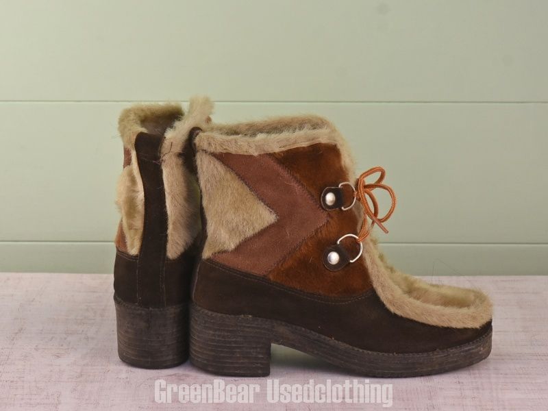E 015 イタリア製 ビンテージ エスキモーブーツ アザラシ毛 茶 レディース 38 24 cm