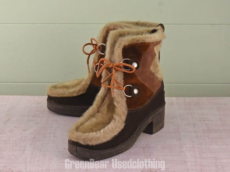 E 015 イタリア製 ビンテージ エスキモーブーツ アザラシ毛 茶 レディース 38 24 cm