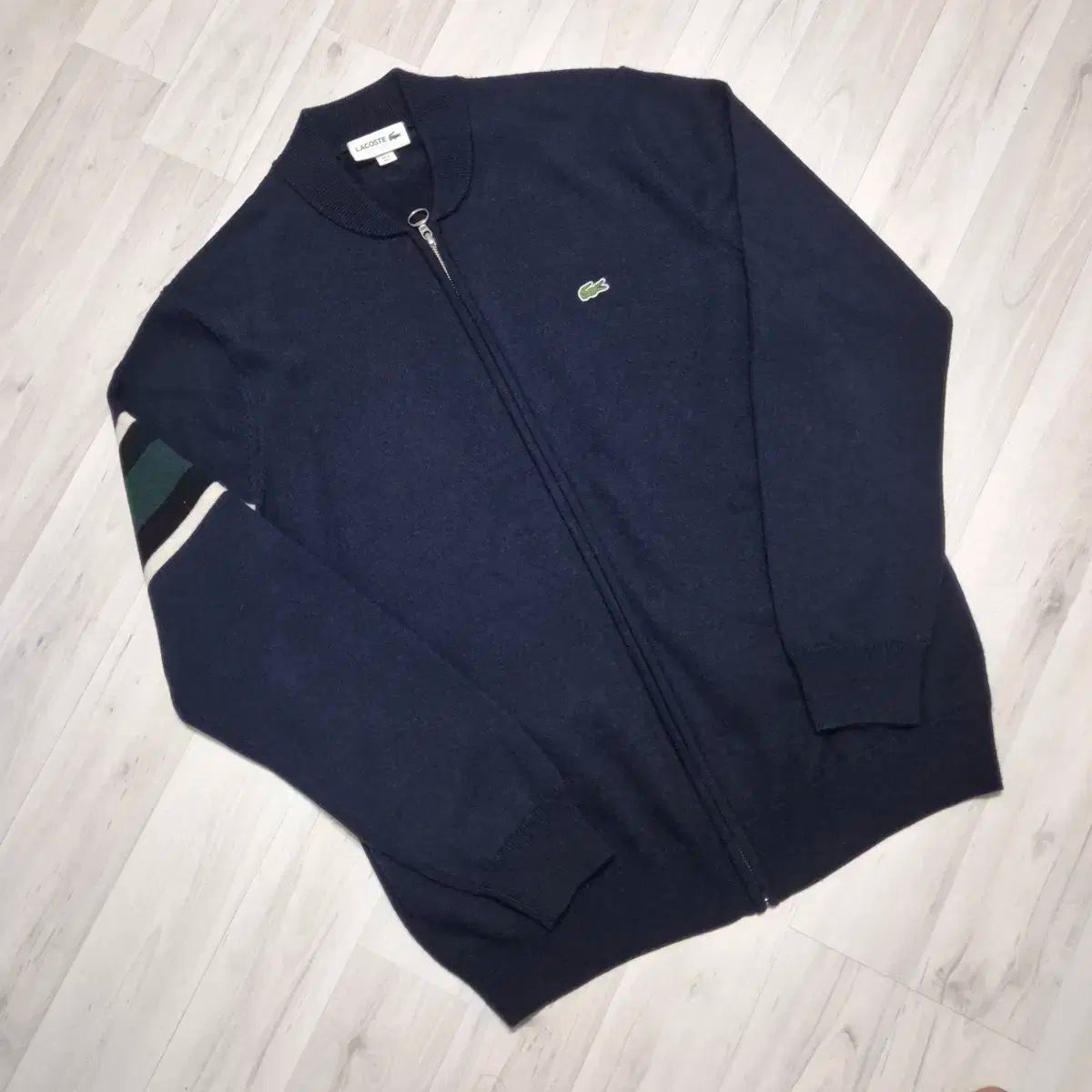 ラコステ ネイビー ウール ニット ジップアップ カーディガン