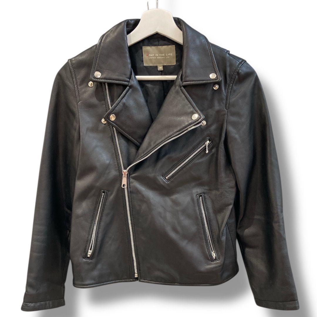 A Day in the life UNITEDARROWS ア ディ イン ザ ライフ ユナイテッドアローズ 本革ダブルライダースジャケット 6425-699-0246 ライダース 羊革 黒 38サイズ レディース 秋 ゴーゴー古着マルイ草加店2464