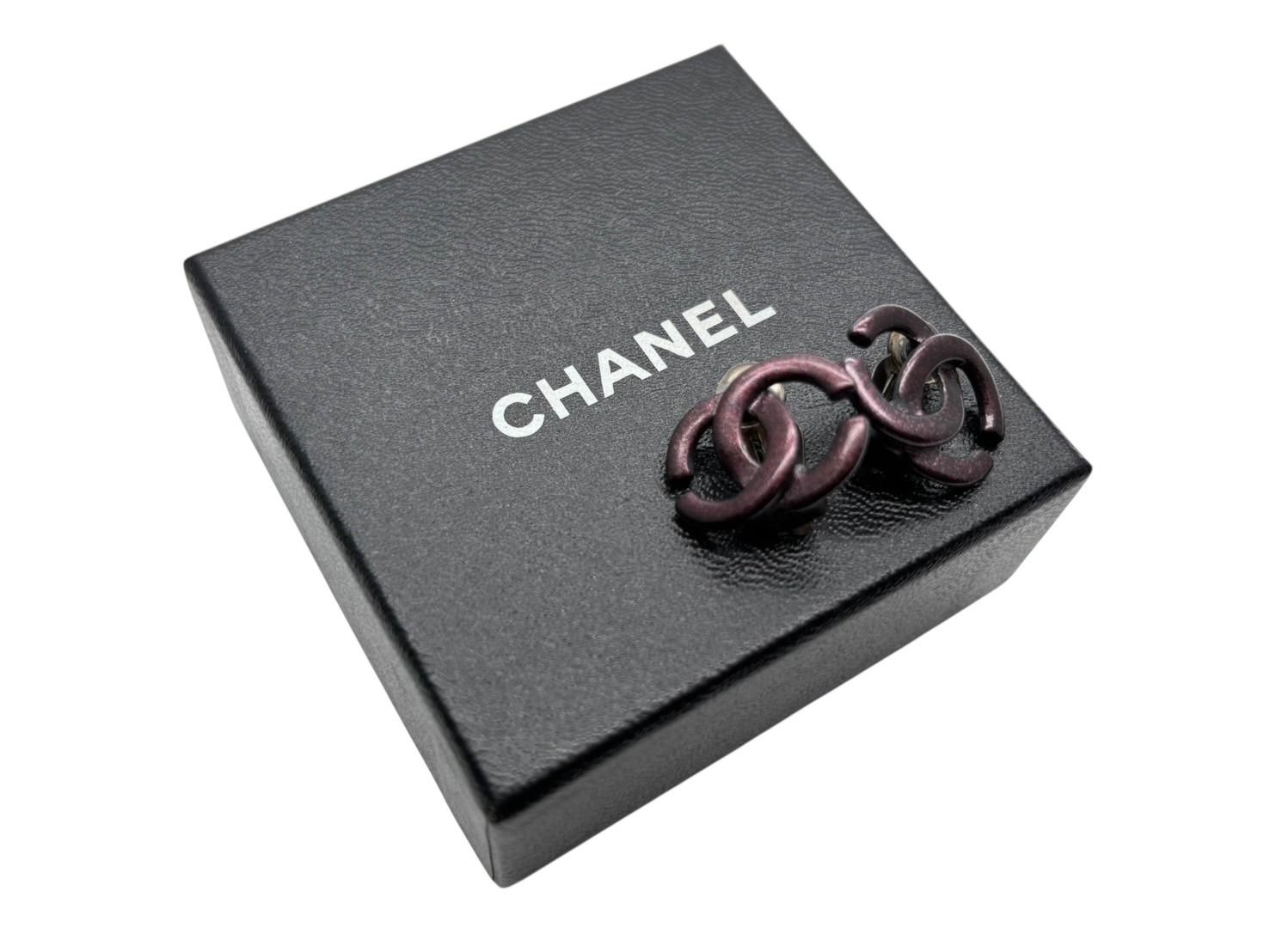 CHANEL シャネル ココマーク 両耳 イヤリング 04P刻印 5.0g クリア パープル メタル 4b007576