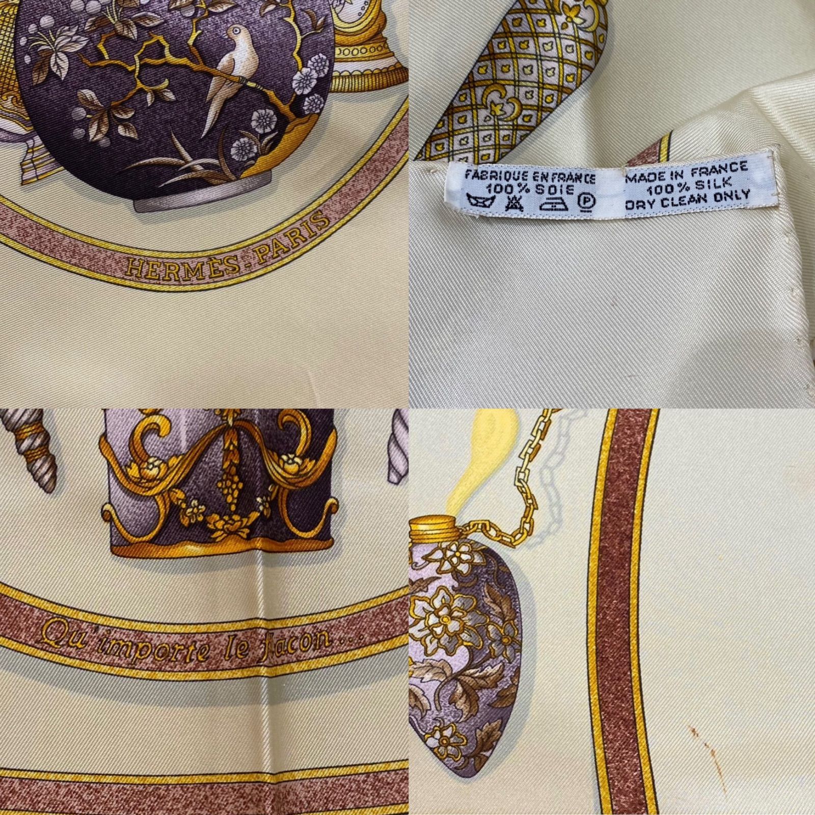 エルメス カレ90 Qu importe le flacon シルクスカーフ 香水瓶 オフ