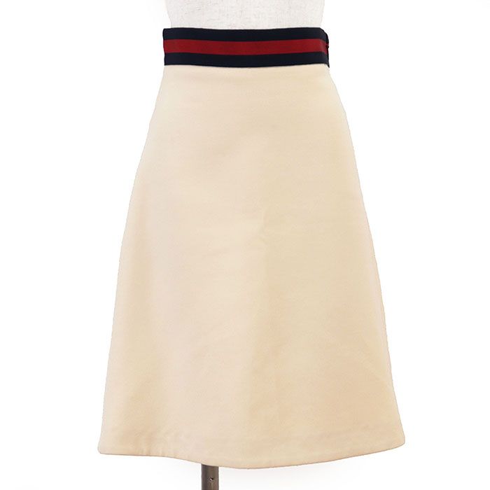 GUCCI グッチ スカート シェリーライン ウェブストライプ ロゴ スムースジャージー ウール シルク ボトムス レディース サイズ 36 アイボリー 生成 イタリア製