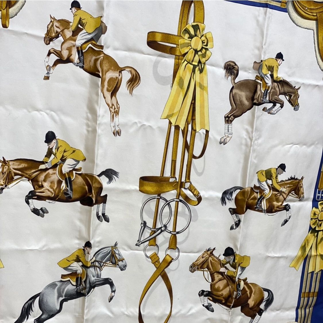 エルメス カレ90 JUMPING シルクスカーフ 乗馬 ダークブルー HERMES AC 0098