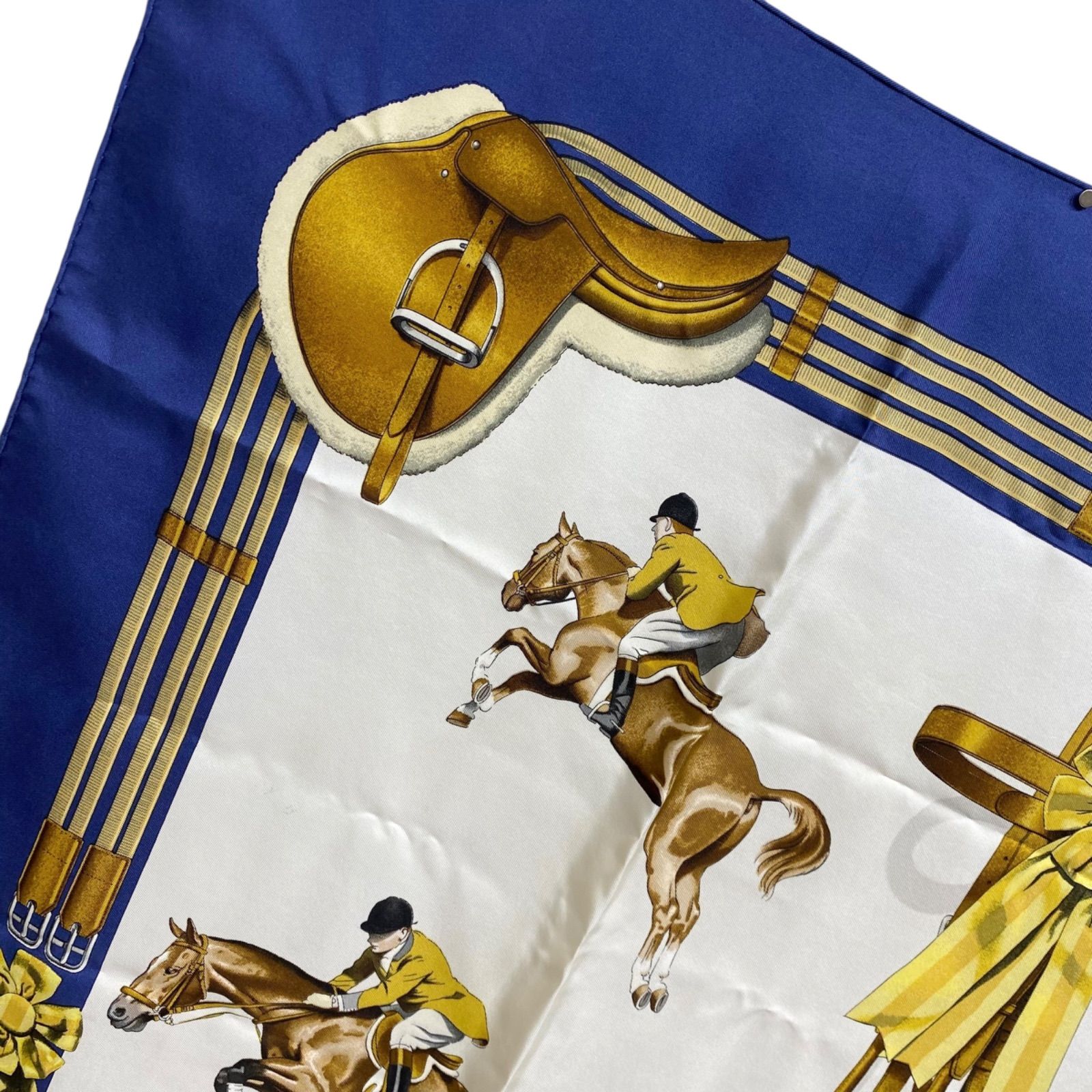 エルメス カレ90 JUMPING シルクスカーフ 乗馬 ダークブルー HERMES