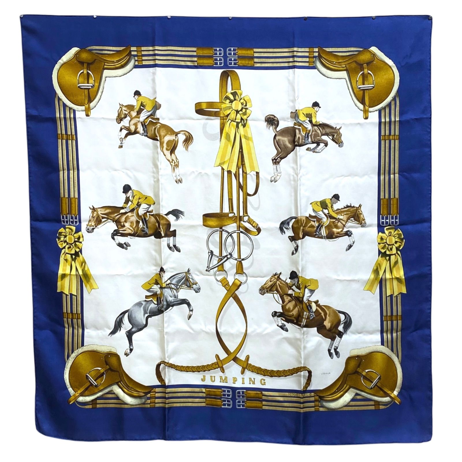 エルメス カレ90 JUMPING シルクスカーフ 乗馬 ダークブルー HERMES AC0098