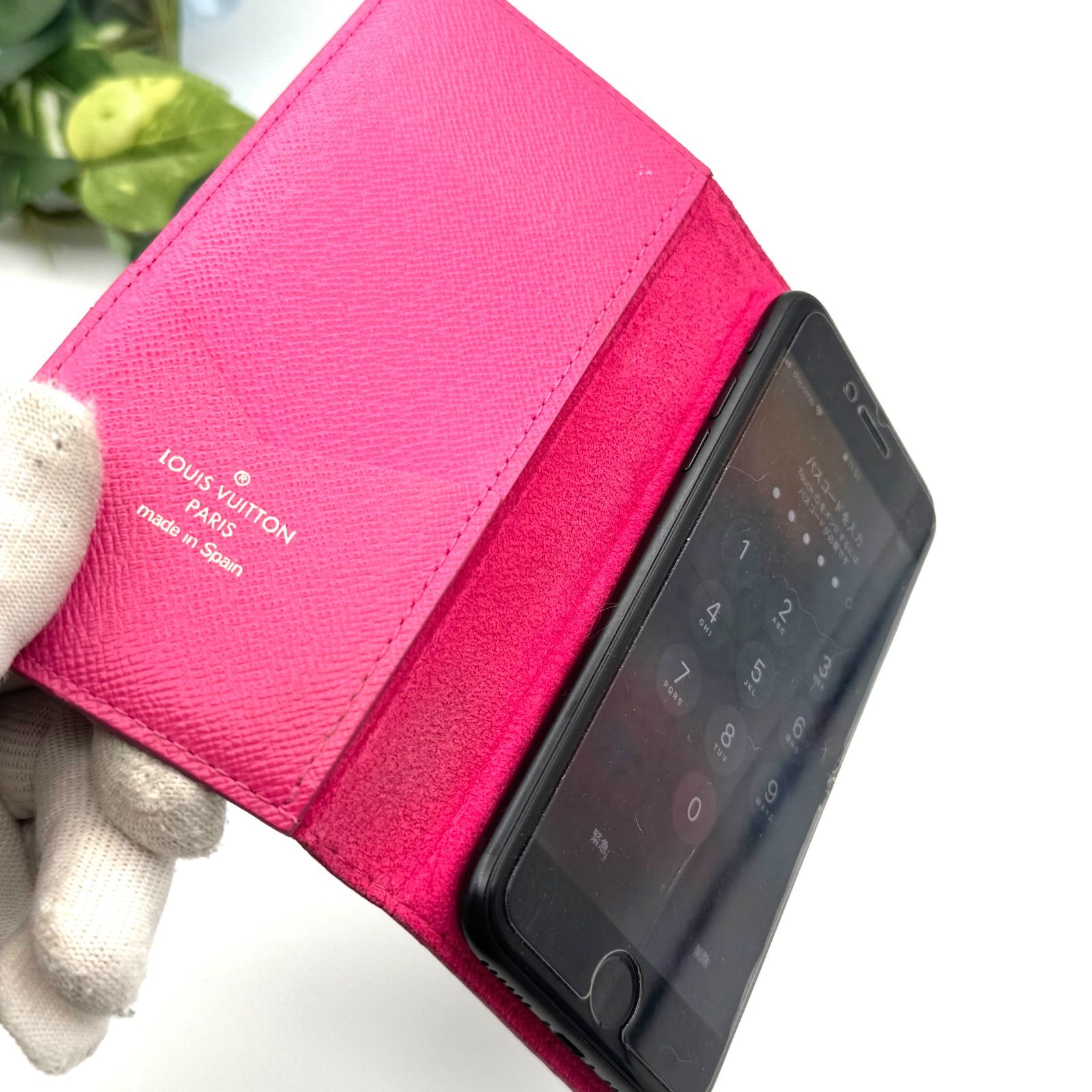 ルイヴィトン iPhone 7／8／SE ピンク スマホケース 077311 ルイヴィトン iPhone 7／8／SE ピンク 手帳型 スマホケース 1135