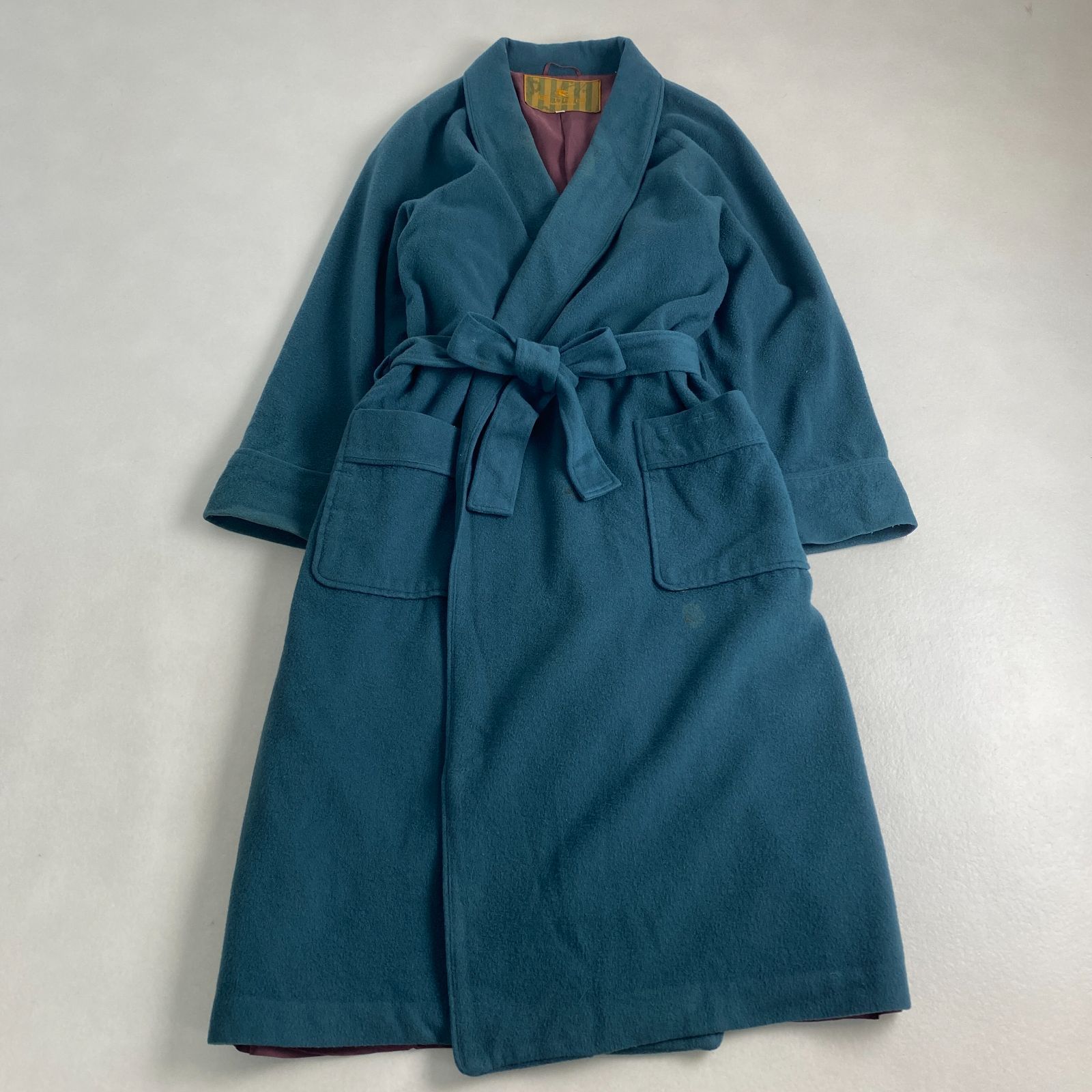 エトロ ロングコート ベルテッド カシミヤ混 ロゴ刺しゅう L ETRO グリーン