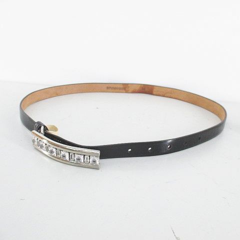 エルマノシェルビーノ ERMANNO 細ベルト レザー 本革 90 黒系 ブラック イタリア製 ラインストーン トップ式 バックル 小物