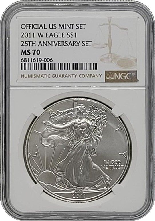 2011年 W 25周年記念 バーニッシュ加工 アメリカンシルバーイーグルドルコイン NGC MS 70